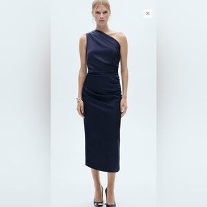 MANGO Navy One-Shoulder Dress